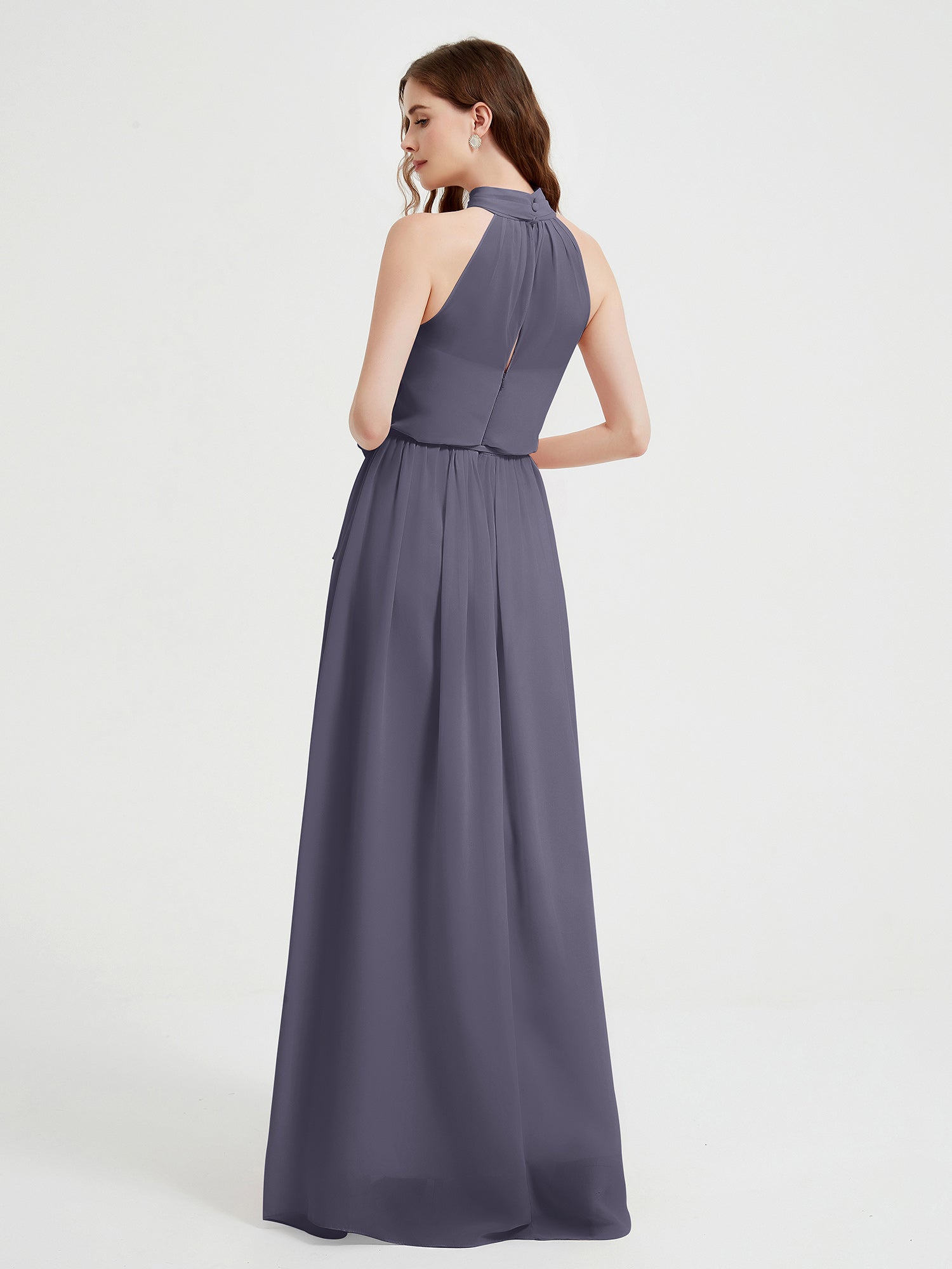 High Neck Full Length Dress with Slit Stormy